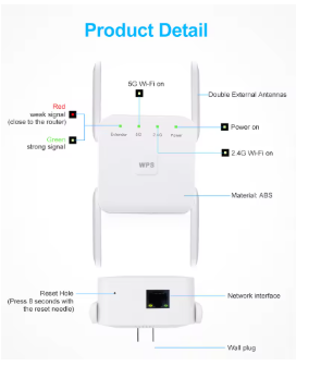 Repetidor wi-fi sem fio Ac1200 impulsionador 2.4g/5ghz amplificador de sinal