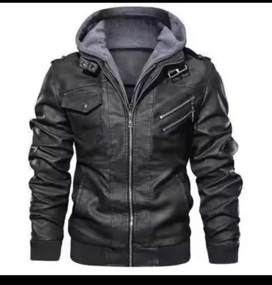 Jaqueta masculina de couro pu com zíper, slim fit