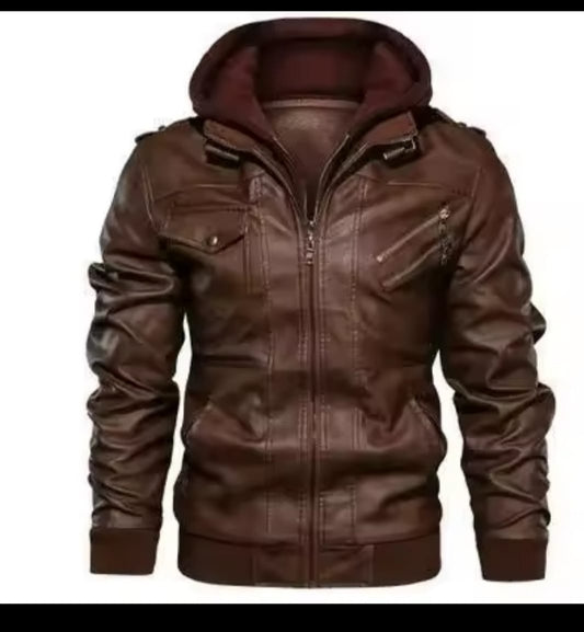 Jaqueta masculina de couro pu com zíper, slim fit